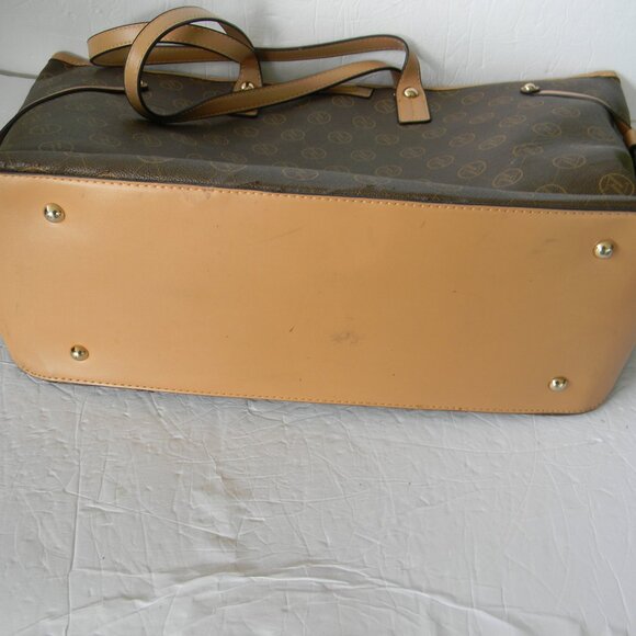 ADRIENNE VITTADINI XL SIGNATURE  Padded Laptop Tote Bag Brown Tan Logo - Picture 6 of 11